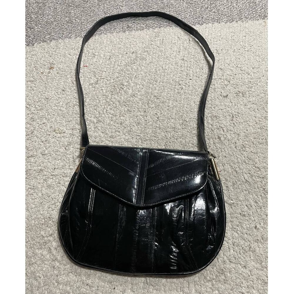 Vintage Women's Eel Skin Leather of the Sea Shoulder Bag Black Mini Purse